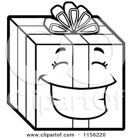 Cartoon Clipart Of A Black And White Smiling Happy Gift - Vector Outlined Coloring Page by Cory Thoman
