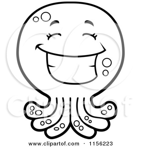 Cartoon Clipart Of A Black And White Happy Octopus Character - Vector Outlined Coloring Page by Cory Thoman