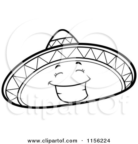 Cartoon Clipart Of A Black And White Happy Sombrero Hat Character Smiling - Vector Outlined Coloring Page by Cory Thoman