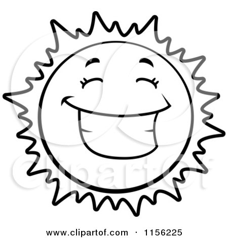 Cartoon Clipart Of A Black And White Happy Grinning Sun - Vector Outlined Coloring Page by Cory Thoman