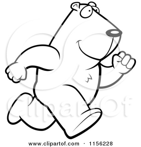 Cartoon Clipart Of A Black And White Running Groundhog - Vector Outlined Coloring Page by Cory Thoman