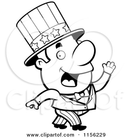 Cartoon Clipart Of A Black And White Uncle Sam - Vector Outlined Coloring Page by Cory Thoman