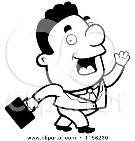 Cartoon Clipart Of A Black And White Walking Black Businessman - Vector Outlined Coloring Page by Cory Thoman