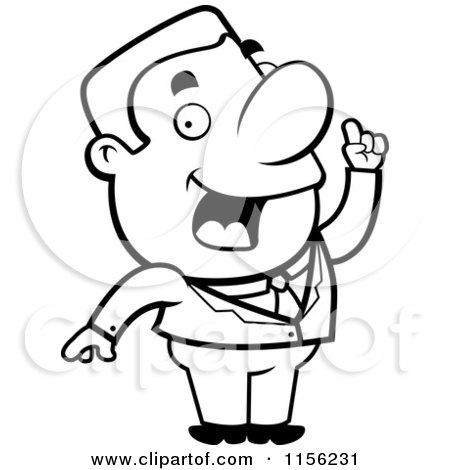 Cartoon Clipart Of A Black And White Smart Man in a Business Suit - Vector Outlined Coloring Page by Cory Thoman