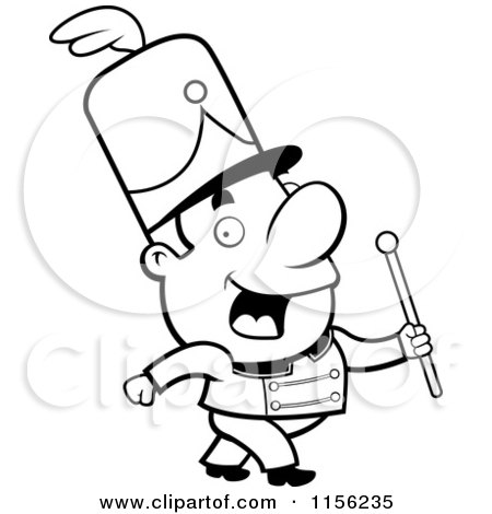 Cartoon Clipart Of A Black And White Conductor Marching with a Wand - Vector Outlined Coloring Page by Cory Thoman
