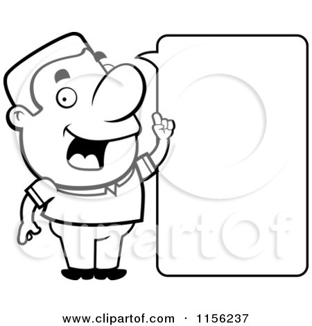Cartoon Clipart Of A Black And White Friendly Guy Stating an Idea - Vector Outlined Coloring Page by Cory Thoman