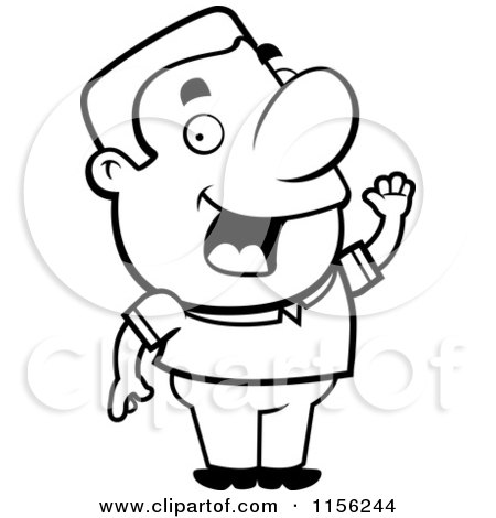 Cartoon Clipart Of A Black And White Friendly Caucasian Toon Guy Waving - Vector Outlined Coloring Page by Cory Thoman