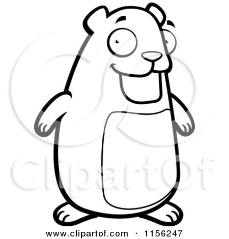 Cartoon Clipart Of A Black And White Hamster - Vector Outlined Coloring Page by Cory Thoman