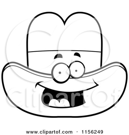 Cartoon Clipart Of A Black And White Happy Hat Character - Vector Outlined Coloring Page by Cory Thoman