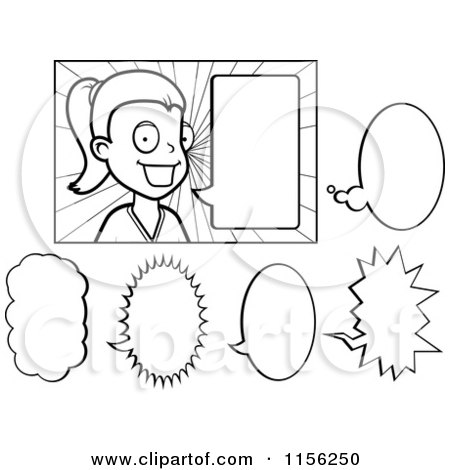 Cartoon Clipart Of A Black And White Talking Woman - Vector Outlined Coloring Page by Cory Thoman
