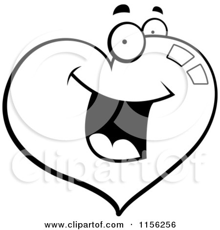 Cartoon Clipart Of A Black And White Happy Heart Character - Vector Outlined Coloring Page by Cory Thoman