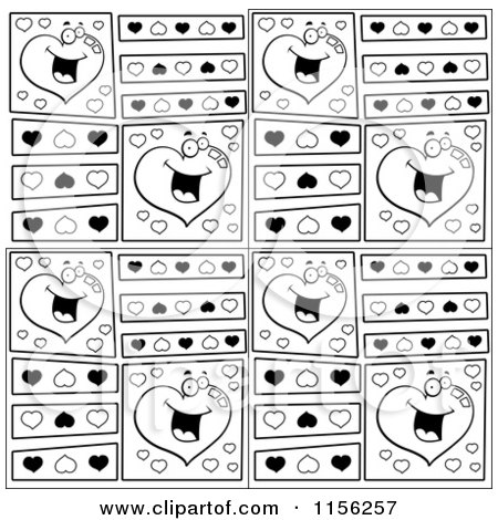 Cartoon Clipart Of A Black And White Heart Background - Vector Outlined Coloring Page by Cory Thoman