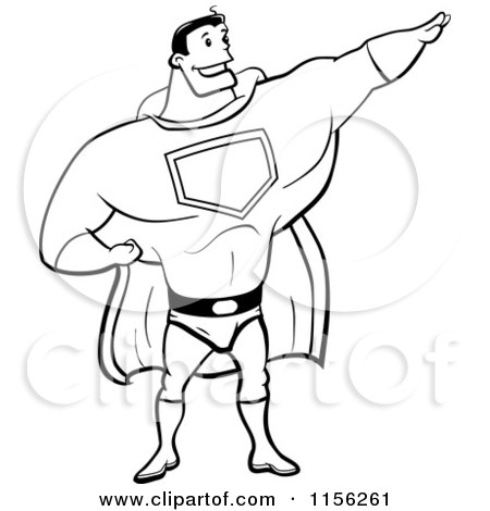 Cartoon Clipart Of A Black And White Super Man - Vector Outlined Coloring Page by Cory Thoman