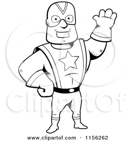Cartoon Clipart Of A Black And White Friendly Super Hero Captain - Vector Outlined Coloring Page by Cory Thoman