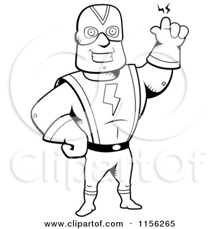Cartoon Clipart Of A Black And White Super Hero Waving - Vector Outlined Coloring Page by Cory Thoman