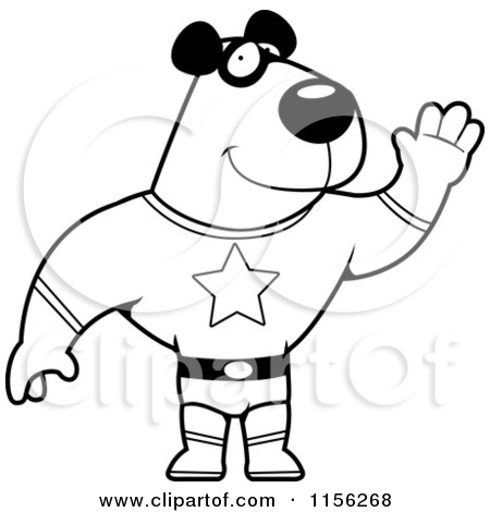 Cartoon Clipart Of A Black And White Panda Super Hero Waving - Vector Outlined Coloring Page by Cory Thoman