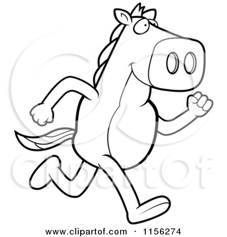 Cartoon Clipart Of A Black And White Horse Running on His Hind Legs - Vector Outlined Coloring Page by Cory Thoman
