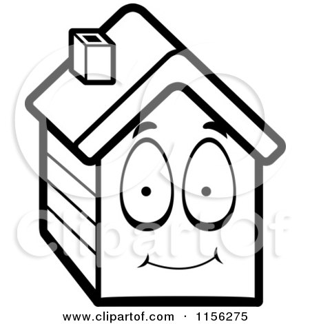 Cartoon Clipart Of A Black And White House Character - Vector Outlined Coloring Page by Cory Thoman