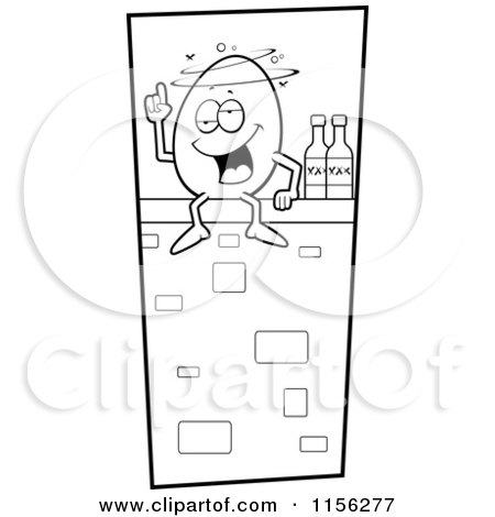 Cartoon Clipart Of A Black And White Humpty Dumpty Sitting Drunk on a Wall - Vector Outlined Coloring Page by Cory Thoman