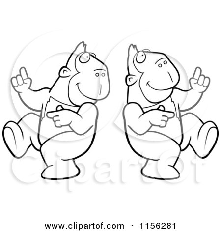 Cartoon Clipart Of A Black And White Digital Collage of a Dancing Ape in Different Poses - Vector Outlined Coloring Page by Cory Thoman