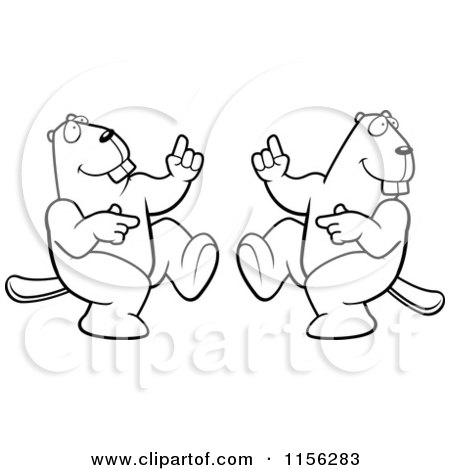 Cartoon Clipart Of A Black And White Dancing Beaver Couple - Vector Outlined Coloring Page by Cory Thoman