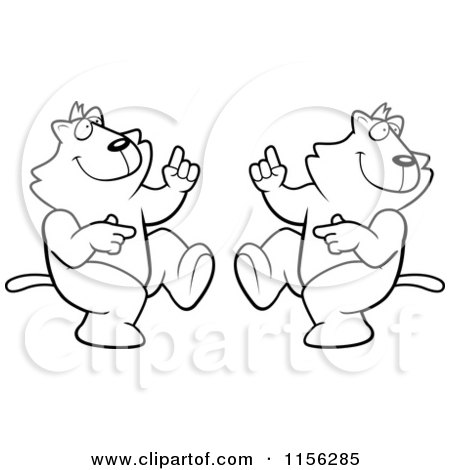 Cartoon Clipart Of Black And White Cats Dancing - Vector Outlined Coloring Page by Cory Thoman