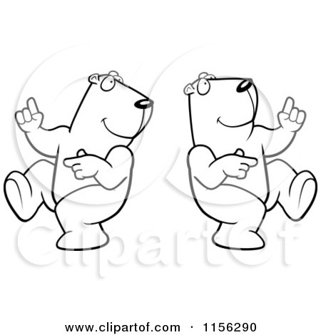 Cartoon Clipart Of A Black And White Dancing Bear Couple - Vector Outlined Coloring Page by Cory Thoman