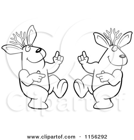 Cartoon Clipart Of A Black And White Dancing Jackalope Couple - Vector Outlined Coloring Page by Cory Thoman