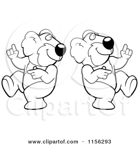Cartoon Clipart Of Black And White Two Dancing Koalas - Vector Outlined Coloring Page by Cory Thoman
