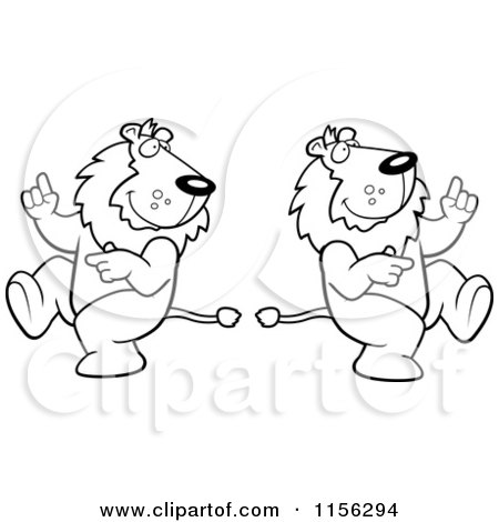 Cartoon Clipart Of A Black And White Dancing Lion Couple - Vector Outlined Coloring Page by Cory Thoman