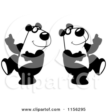 Cartoon Clipart Of A Black And White Digital Collage of a Dancing Panda in Different Poses - Vector Outlined Coloring Page by Cory Thoman