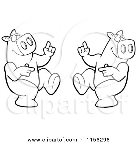 Cartoon Clipart Of A Black And White Dancing Pig Couple - Vector Outlined Coloring Page by Cory Thoman