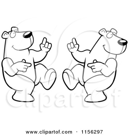 Cartoon Clipart Of Black And White Two Dancing Polar Bears - Vector Outlined Coloring Page by Cory Thoman