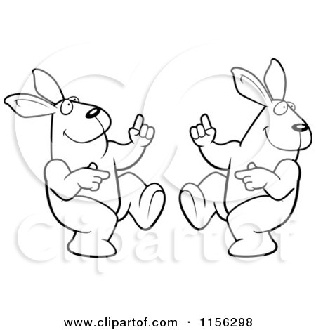 Cartoon Clipart Of A Black And White Dancing Rabbit Couple - Vector Outlined Coloring Page by Cory Thoman