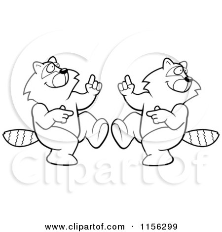 Cartoon Clipart Of A Black And White Digital Collage of a Dancing Raccoon in Different Poses - Vector Outlined Coloring Page by Cory Thoman