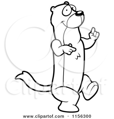 Cartoon Clipart Of A Black And White Happy Weasel Dancing - Vector Outlined Coloring Page by Cory Thoman