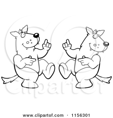 Cartoon Clipart Of A Black And White Dancing Wolf Couple - Vector Outlined Coloring Page by Cory Thoman