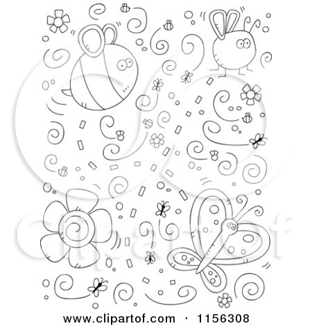 Cartoon Clipart Of A Black And White Collage of Doodled Bugs - Vector Outlined Coloring Page by Cory Thoman