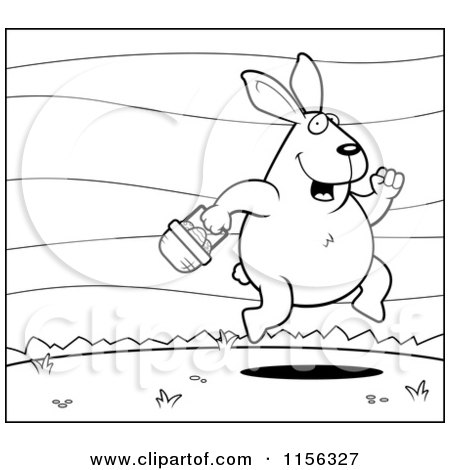 Cartoon Clipart Of A Black And White Easter Bunny - Vector Outlined Coloring Page by Cory Thoman