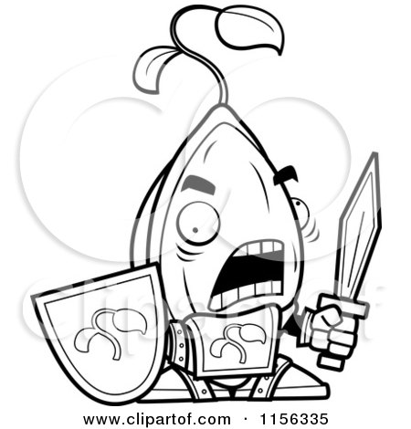 Cartoon Clipart Of A Black And White Knight Seed with a Sword and Shield - Vector Outlined Coloring Page by Cory Thoman