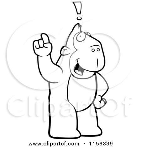 Cartoon Clipart Of A Black And White Big Ape Standing Upright, with an Idea - Vector Outlined Coloring Page by Cory Thoman