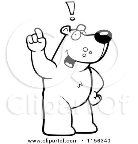 Cartoon Clipart Of A Black And White Creative Bear Character Standing and Thinking up an Idea - Vector Outlined Coloring Page by Cory Thoman