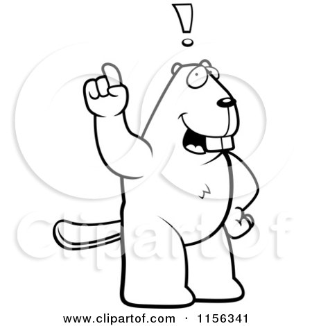 Cartoon Clipart Of A Black And White Beaver Expressing an Idea - Vector Outlined Coloring Page by Cory Thoman