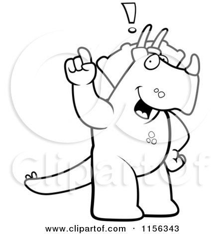 Cartoon Clipart Of A Black And White Triceratops Exclaiming - Vector Outlined Coloring Page by Cory Thoman