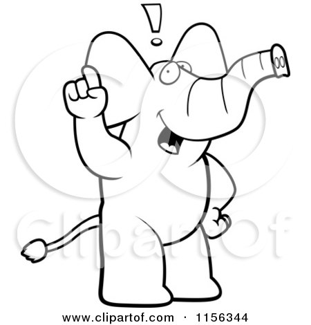 Cartoon Clipart Of A Black And White Elephant Exclaiming - Vector Outlined Coloring Page by Cory Thoman