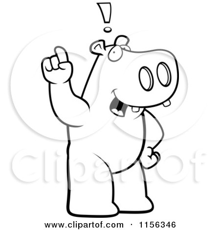 Cartoon Clipart Of A Black And White Hippo Exclaiming - Vector Outlined Coloring Page by Cory Thoman