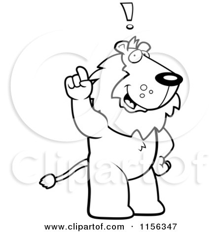 Cartoon Clipart Of A Black And White Lion Exclaiming - Vector Outlined Coloring Page by Cory Thoman