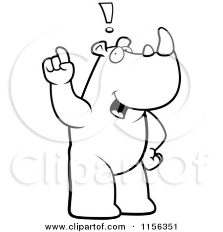 Cartoon Clipart Of A Black And White Rhino Exclaiming - Vector Outlined Coloring Page by Cory Thoman