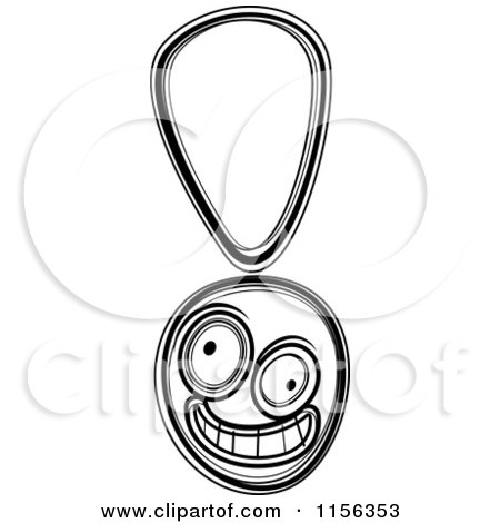 Cartoon Clipart Of A Black And White Goofy Exclamation Point Character - Vector Outlined Coloring Page by Cory Thoman