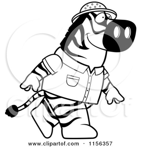 Cartoon Clipart Of A Black And White Safari Zebra Walking on His Hind Legs - Vector Outlined Coloring Page by Cory Thoman